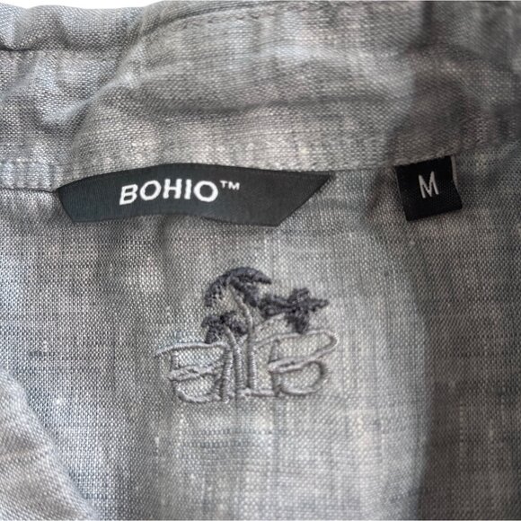 Bohio Mens Gray Linen Short Sleeve Button-Down Shirt M 32g - Picture 4 of 4